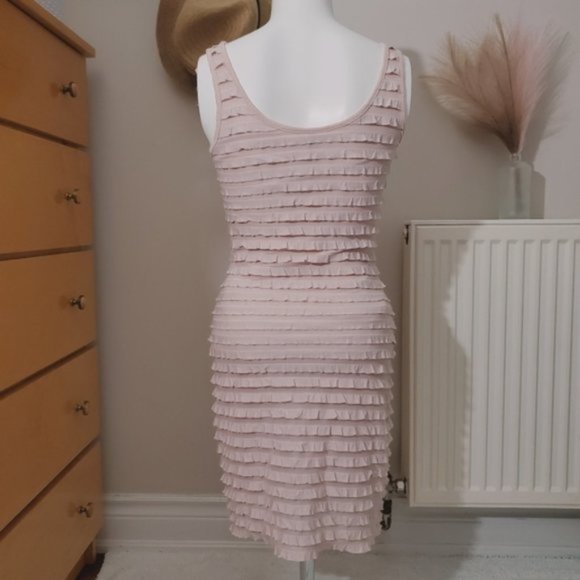 Ruffled Blush Pink Double Lined Bodycon Dress - Picture 3 of 8